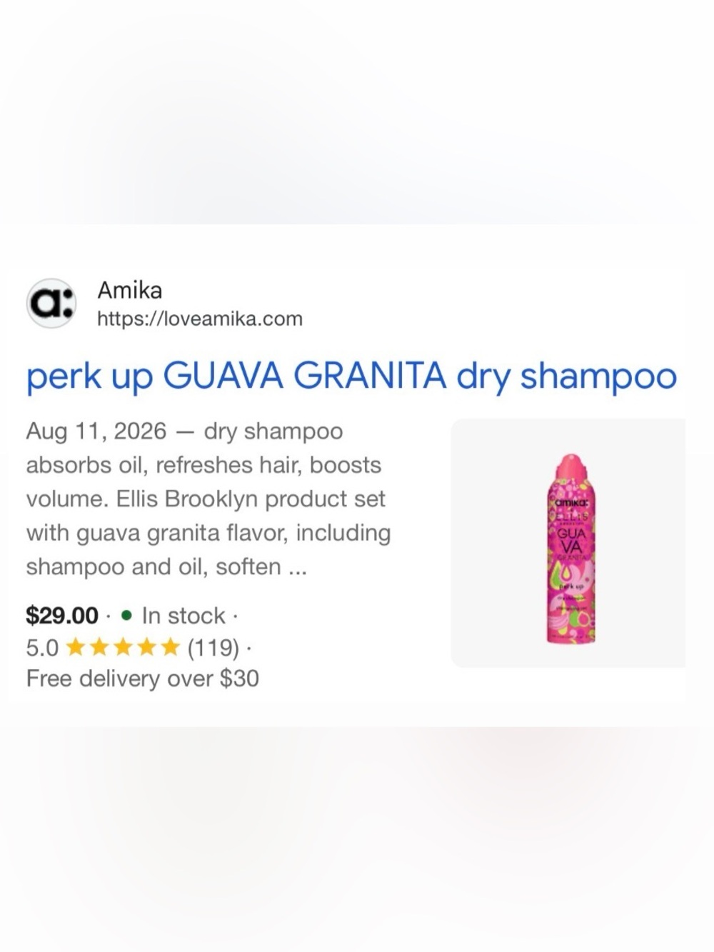 $29 Amika x Ellis Brooklyn Guava Granita Perk Up Dry Shampoo NET 5.3 OZ. (150 G)